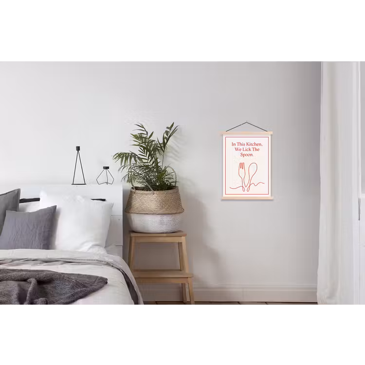 Minimalistisch - Vork - Lepel - Lijntekening textielposter latten blank klein -woonkamer