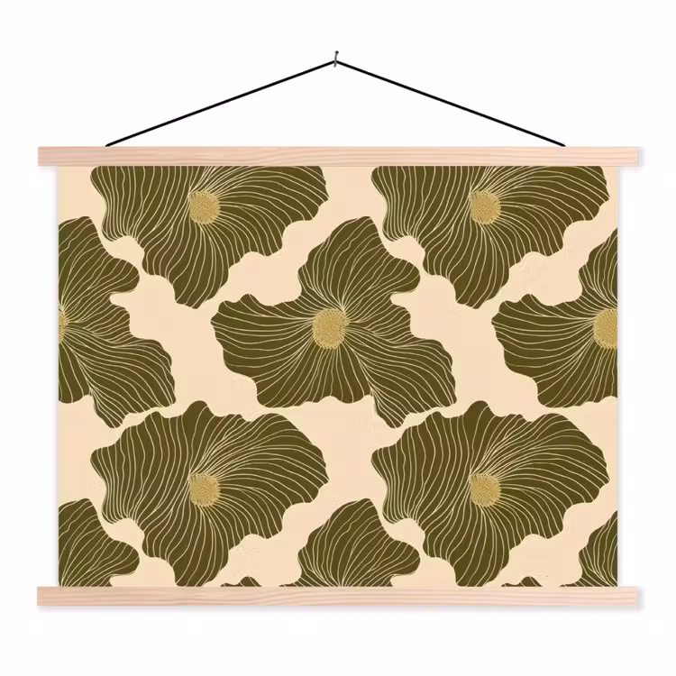 Modern - Abstract - Groen textielposter latten blank klein 122 -3d