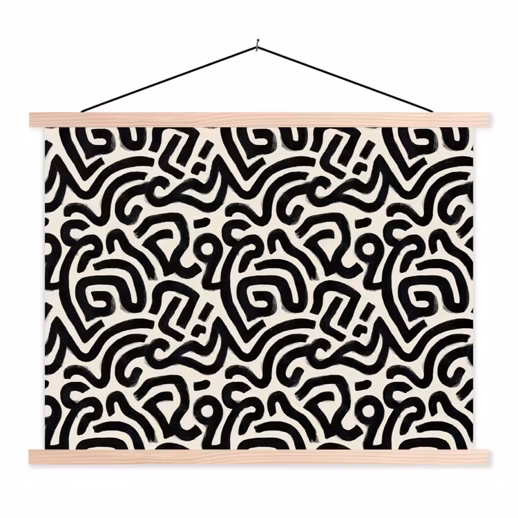 Modern - Abstract - Zwart textielposter latten blank klein 122 -3d