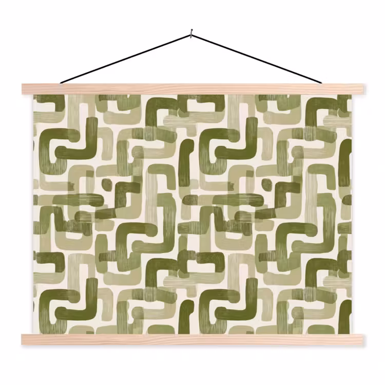Modern - Grafisch - Groen textielposter latten blank klein 122 -3d