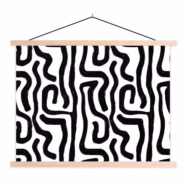 Modern - Lijnen - Zwart textielposter latten blank klein 122 -3d