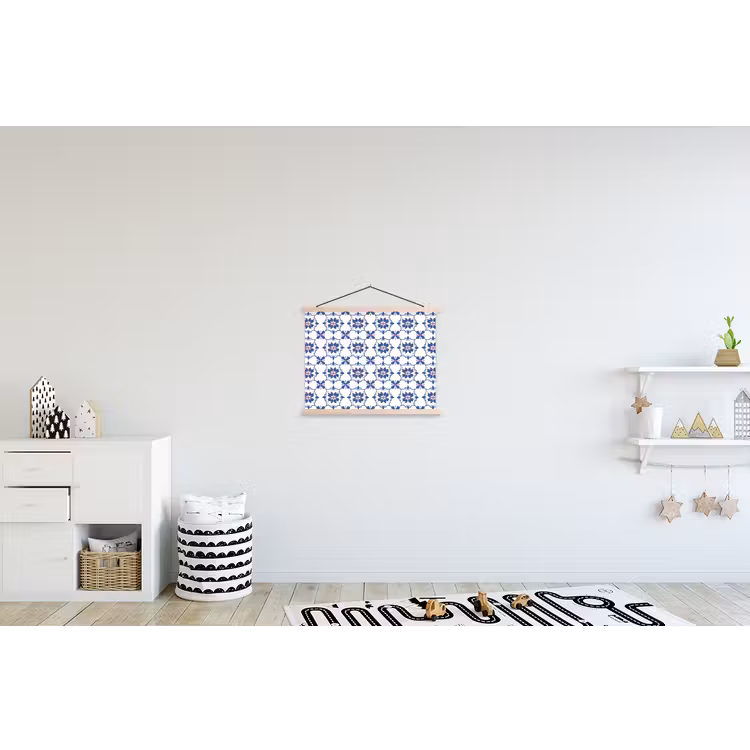 Modern - Patroon - Blauw - Roze textielposter latten blank klein 122 -kinderkamer