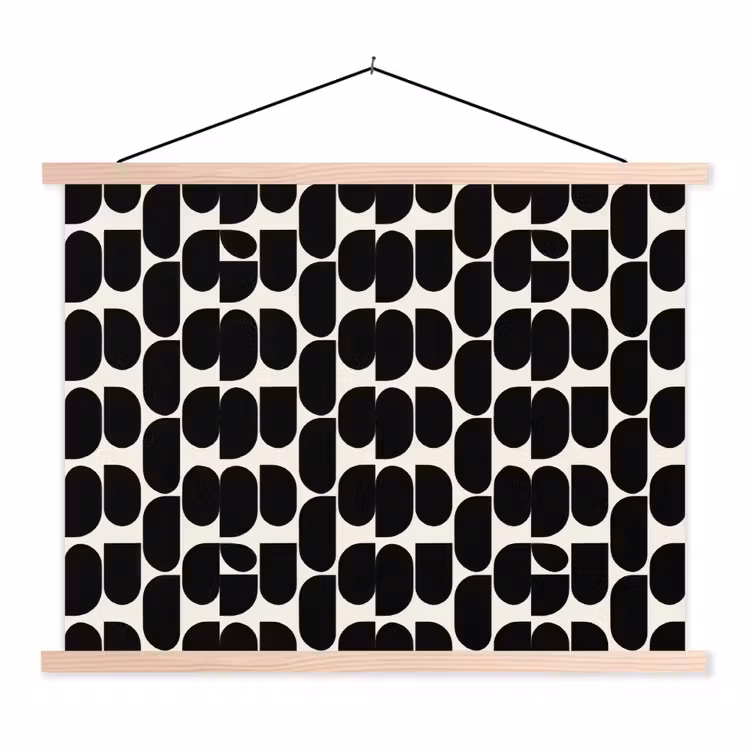 Modern - Patroon - Zwart textielposter latten blank klein 122 -3d