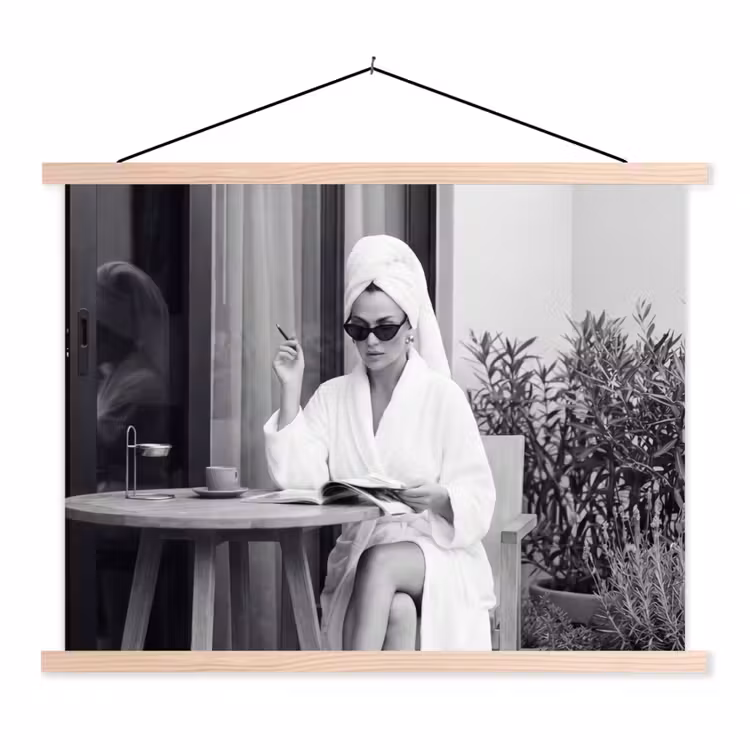 Modern - Vrouw - Zwart - Wit textielposter latten blank klein -3d
