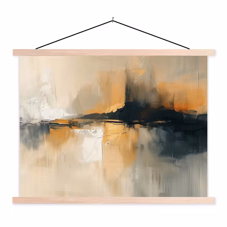 Moderne kunst - Abstract - Zwart textielposter latten blank klein -3d