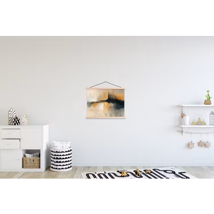 Moderne kunst - Abstract - Zwart textielposter latten blank klein -kinderkamer