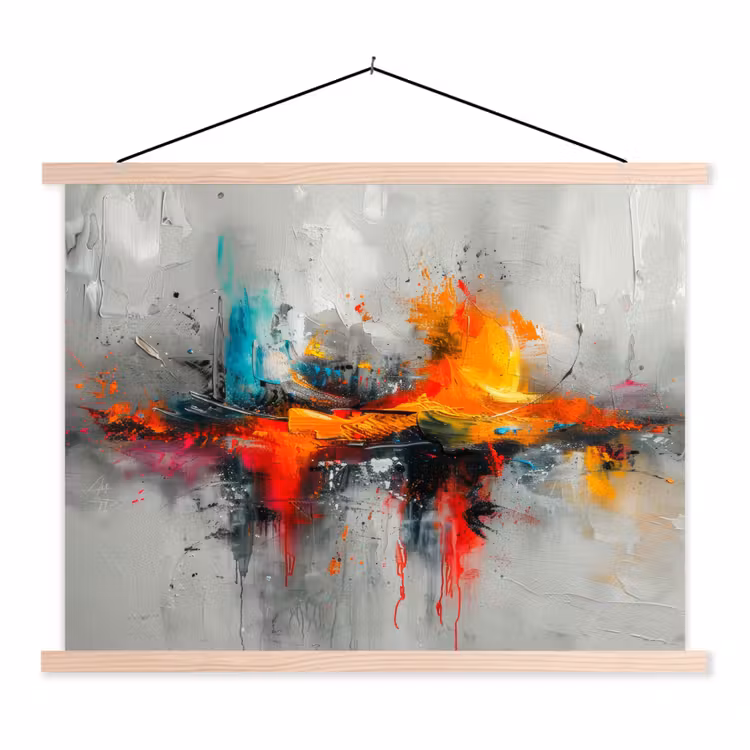 Moderne kunst - Oranje - Grijs - Abstract textielposter latten blank klein -3d