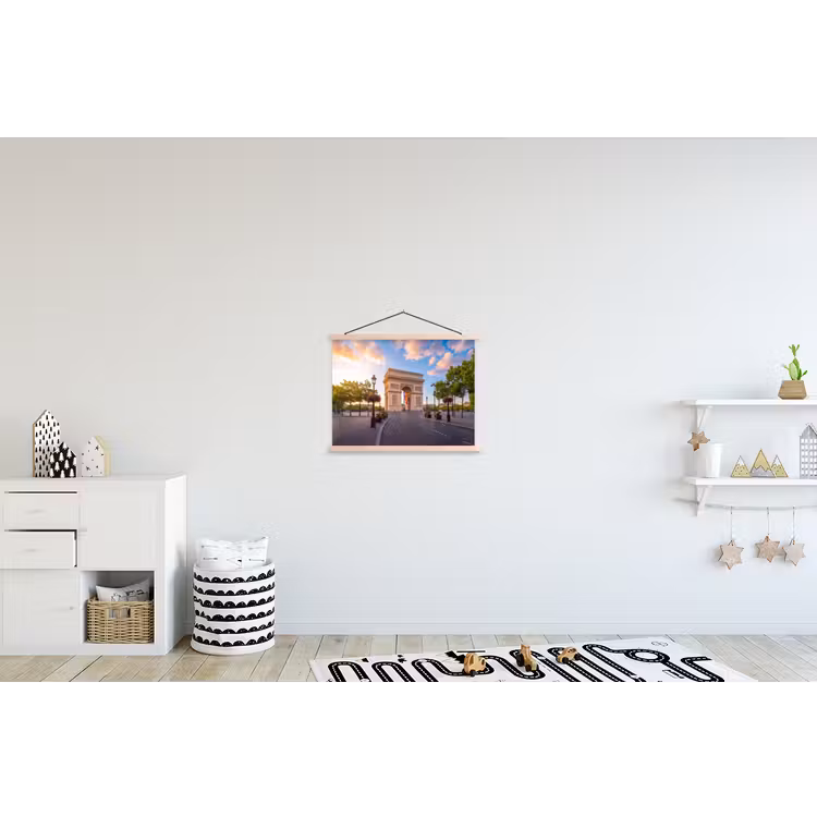 Monument - Parijs - Zonsondergang - Architectuur - Goud textielposter latten blank klein -kinderkamer