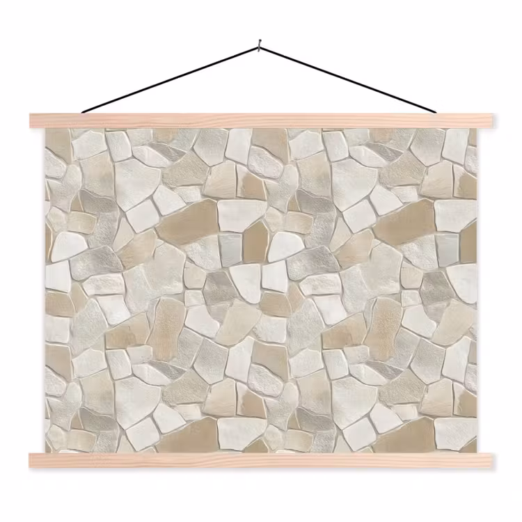 Mozaïek - Stenen - Beige textielposter latten blank klein 122 -3d