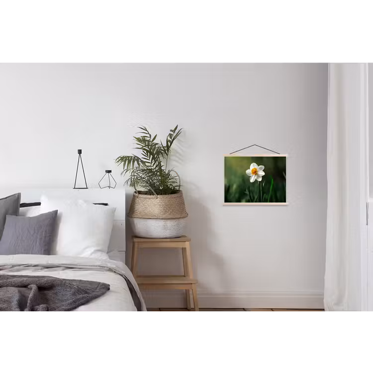 Narcis - Bloem - Wit - Grassprieten textielposter latten blank klein -woonkamer