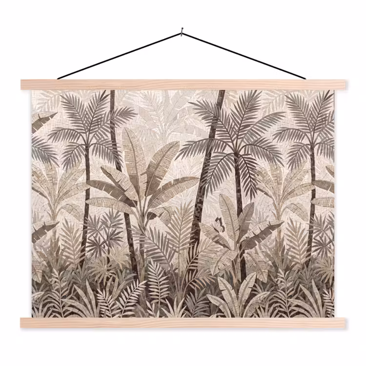 Natuur - Bladeren - Landschap - Mozaïek - Beige textielposter latten blank klein -3d