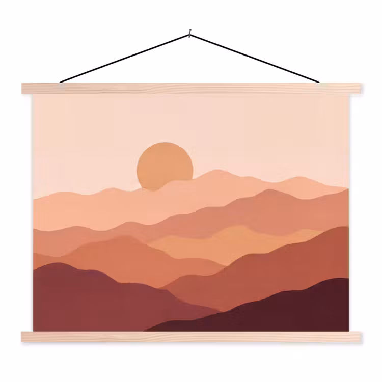 Natuur - Heuvels - Abstract - Modern - Oranje textielposter latten blank klein -3d