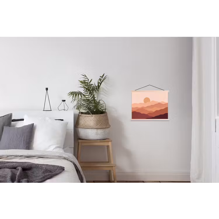 Natuur - Heuvels - Abstract - Modern - Oranje textielposter latten blank klein -woonkamer