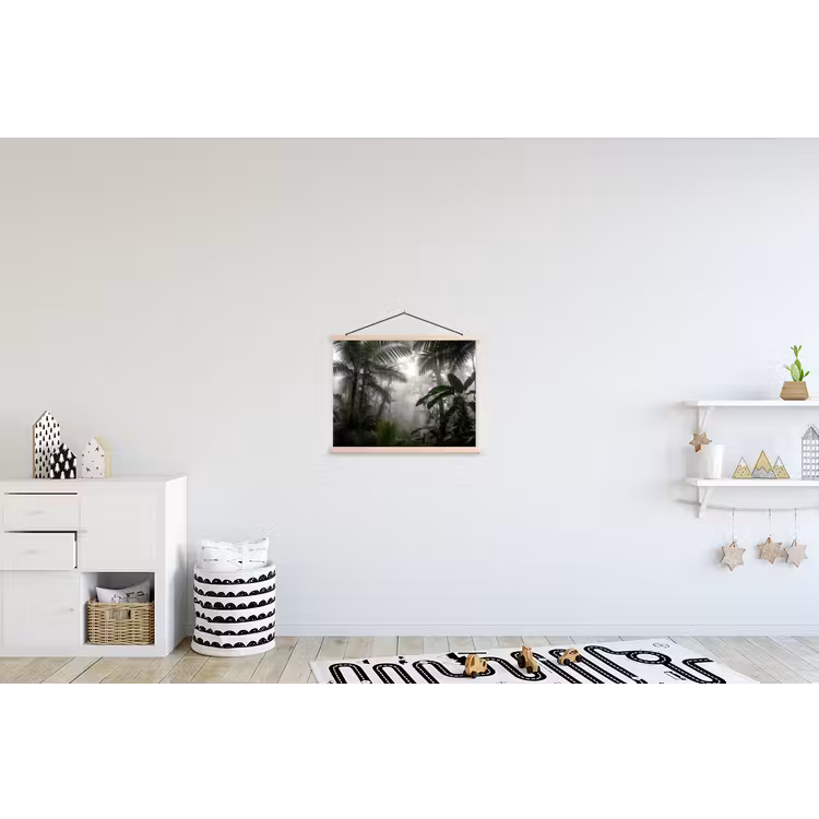 Natuur - Jungle - Mist - Groen - Bladeren textielposter latten blank klein -kinderkamer