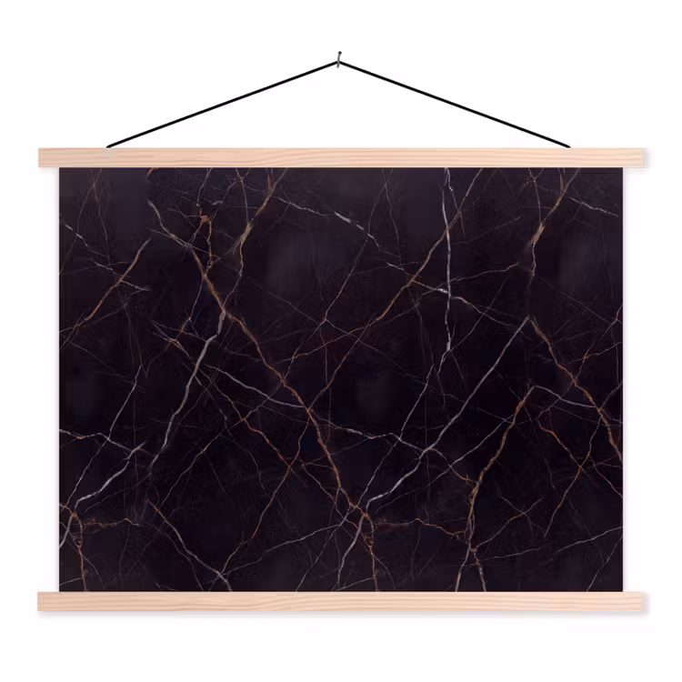 Natuursteen - Marmerpatroon - Abstract - Modern - Zwart - Goud textielposter latten blank klein -3d