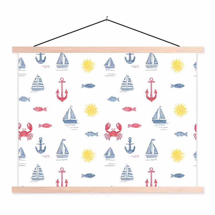 Nautisch - Illustraties - Kleurrijk textielposter latten blank klein 122 -3d