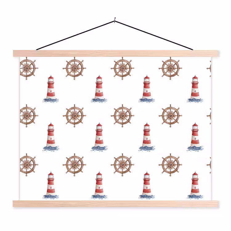 Nautisch - Klassiek - Rood textielposter latten blank klein 122 -3d