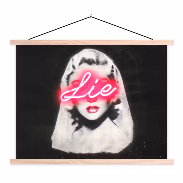 Neon - Letters - Vintage - Vrouw textielposter latten blank klein -3d