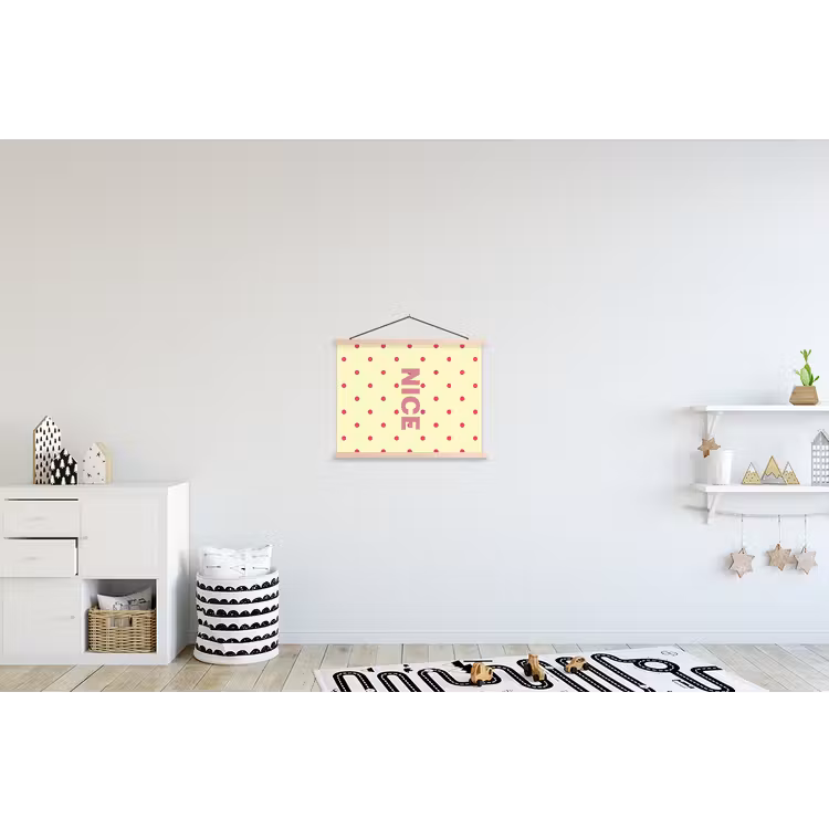 Nice - Stippen - Roze - Geel textielposter latten blank klein -kinderkamer
