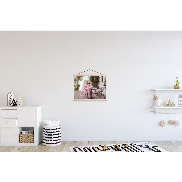 Ochtendjas - Krulspelden - Roze textielposter latten blank klein -kinderkamer