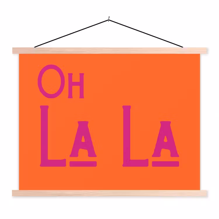 Oh la la - Oranje - Roze - Scheeflettertype textielposter latten blank klein -3d