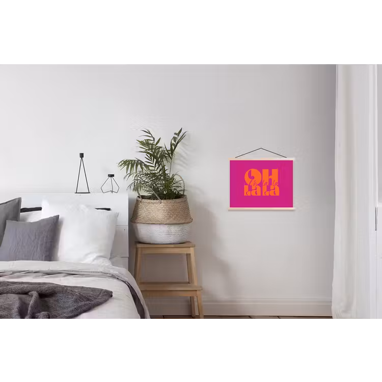 Oh la la - Roze - Oranje - Gestapelde letters textielposter latten blank klein -woonkamer