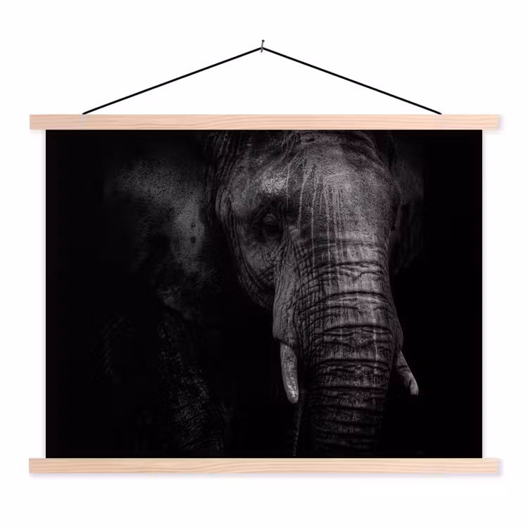 Olifant - Dier - Portret textielposter latten blank klein -3d