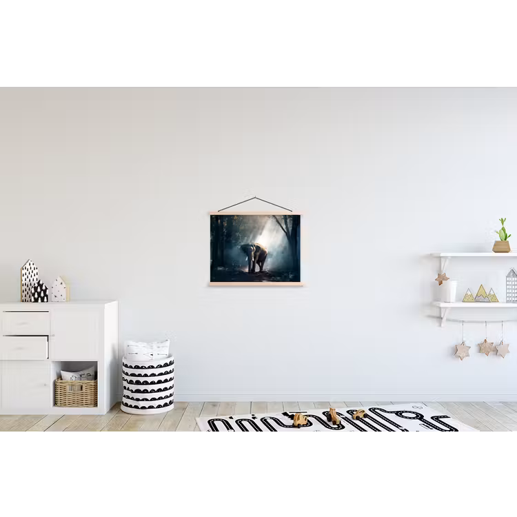 Olifant - Dieren - Licht - Bos - Natuur - Wilde dieren textielposter latten blank klein -kinderkamer