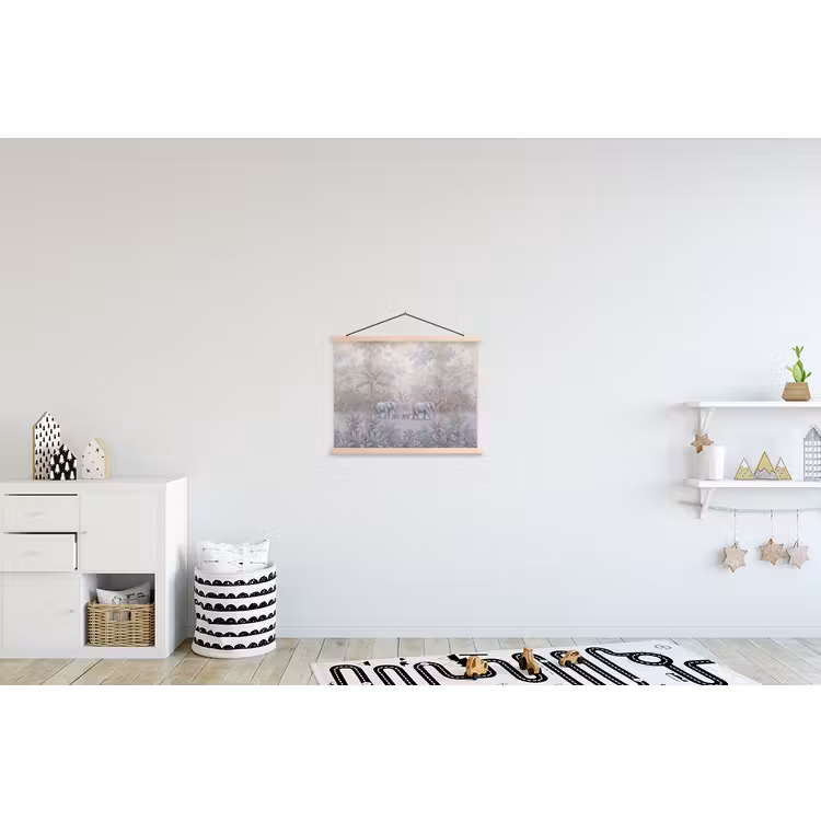 Olifant - Familie - Jungle - Illustratie - Grijs textielposter latten blank klein -kinderkamer