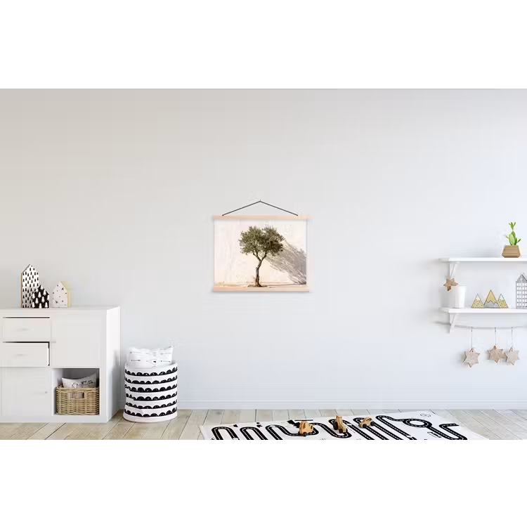 Schoolplaat - Olijfboom - muur - wit - Olijfboom - muur - wit textielposter latten blank klein