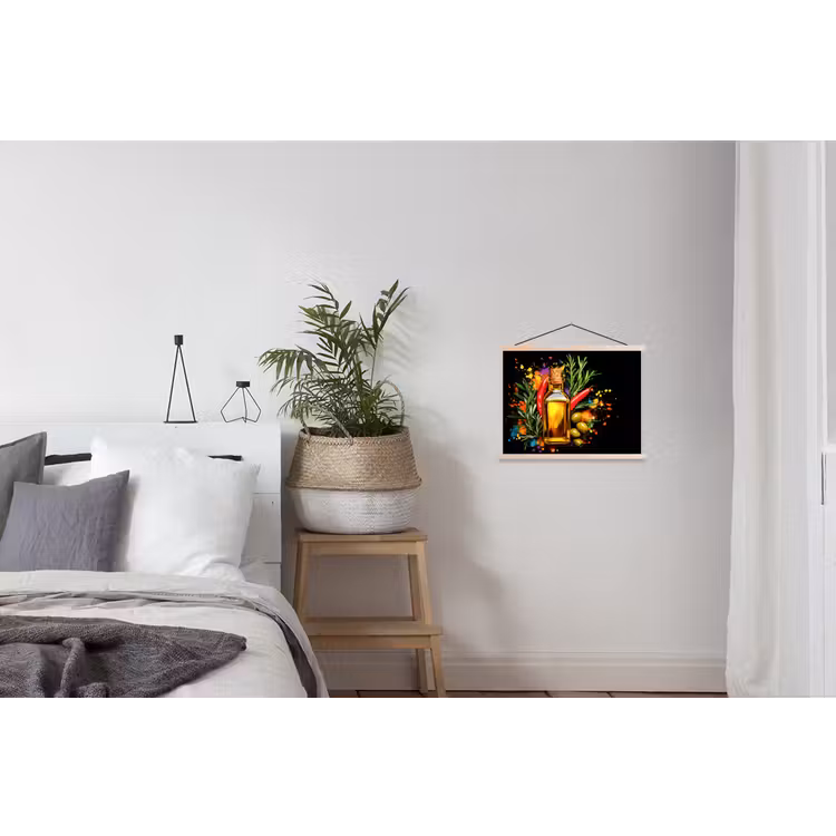 Olijfolie - Graffiti - Peper - Olijven - Modern textielposter latten blank klein -woonkamer