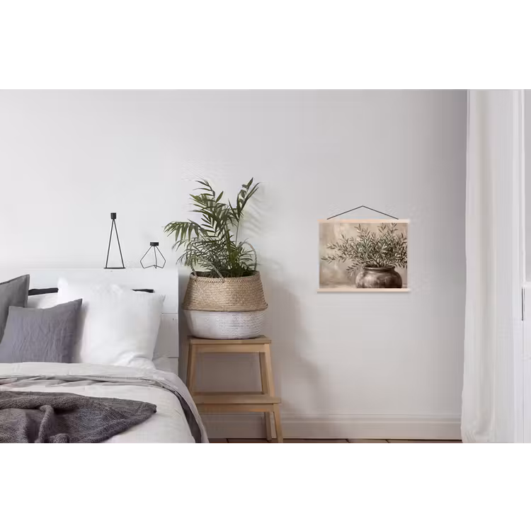 Olijfplant - Aardenpot - Abstract - Beige textielposter latten blank klein -woonkamer