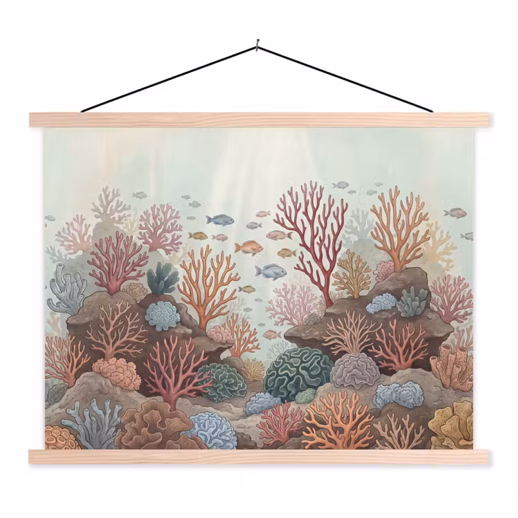 Onderwater - Koraal - Vis - Natuur textielposter latten blank klein -3d
