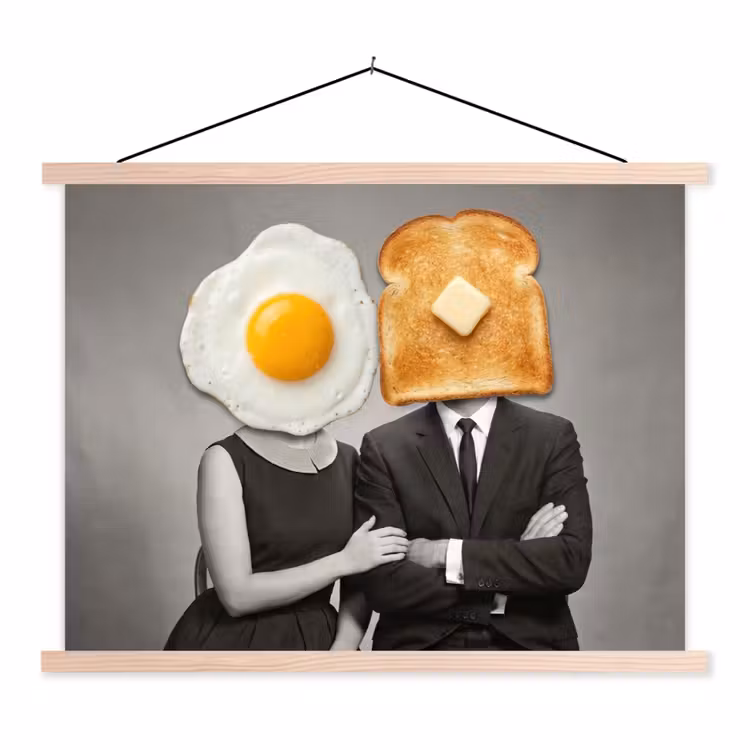 Ontbijt - Koppel - Ei - Brood textielposter latten blank klein -3d