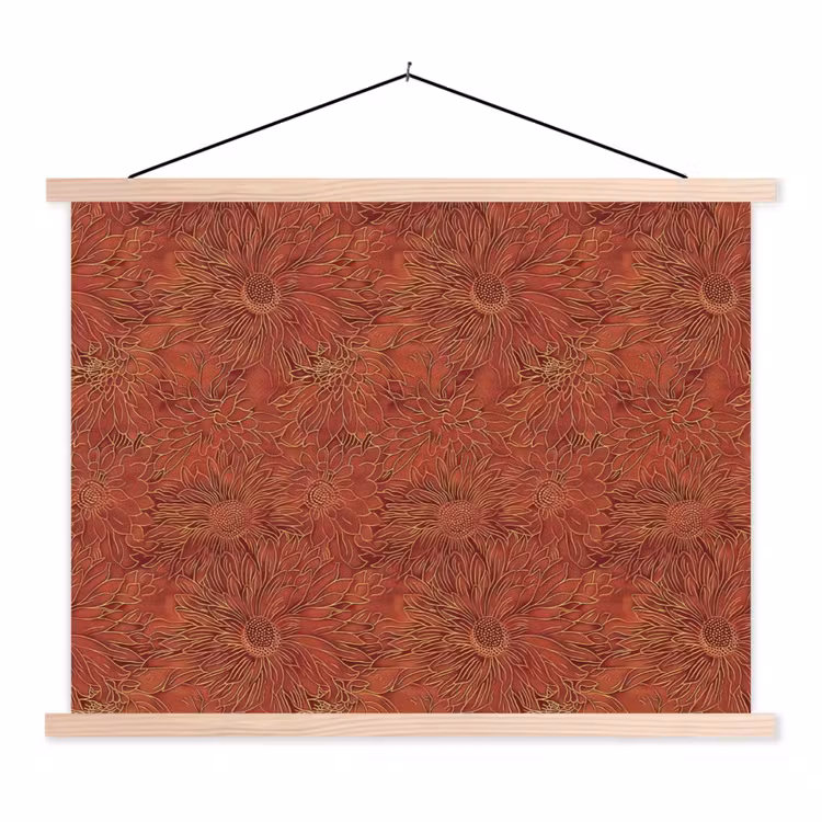 Oosters - Bloemen - Terracotta textielposter latten blank klein 122 -3d