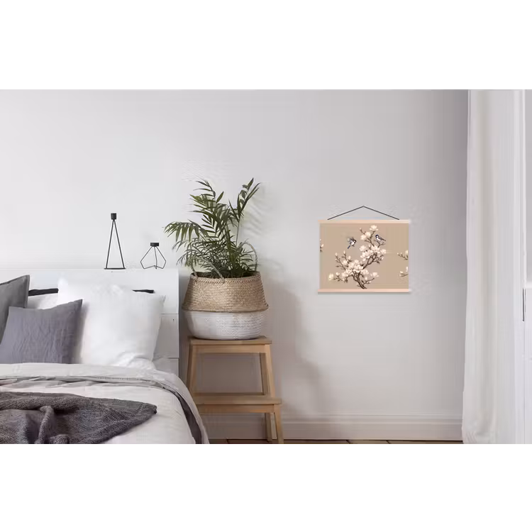 Oosters - Vogels - Beige textielposter latten blank klein -woonkamer