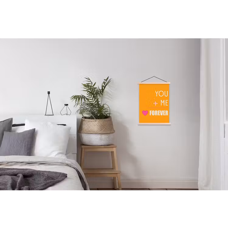 Oranje - Love - Valentijn textielposter latten blank klein -woonkamer