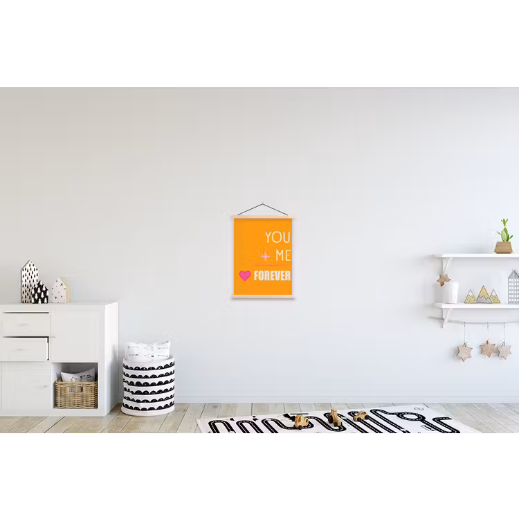 Oranje - Love - Valentijn textielposter latten blank klein -kinderkamer