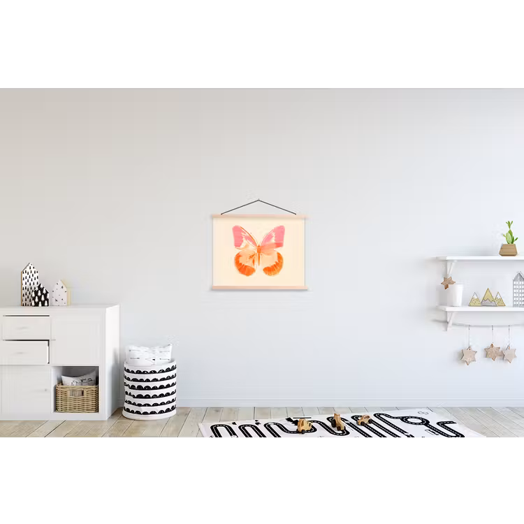 Oranje - Vlinder - Minimalistisch textielposter latten blank klein -kinderkamer