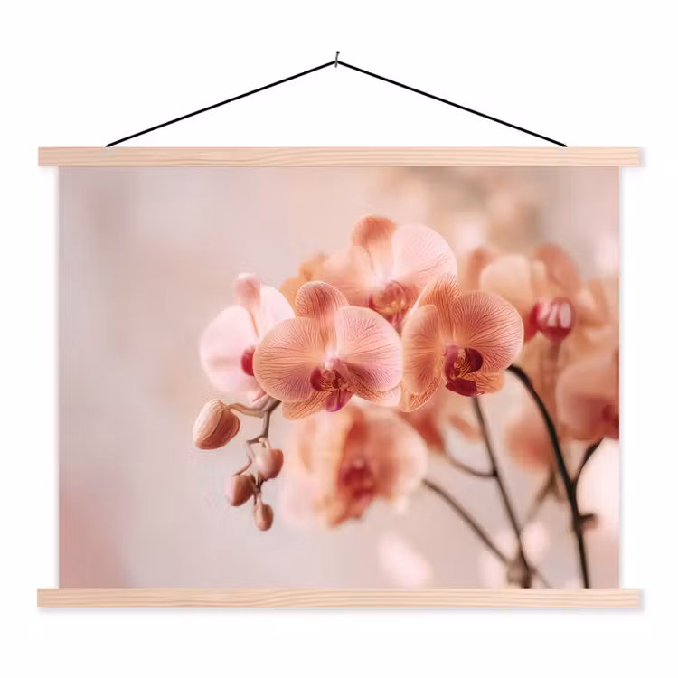 Orchidee - Bloemen - Roze - Bloemblaadjes textielposter latten blank klein -3d