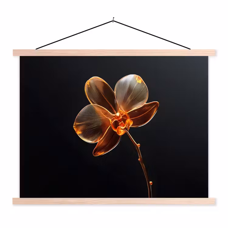 Orchidee - Doorzichtig - Bloem textielposter latten blank klein -3d
