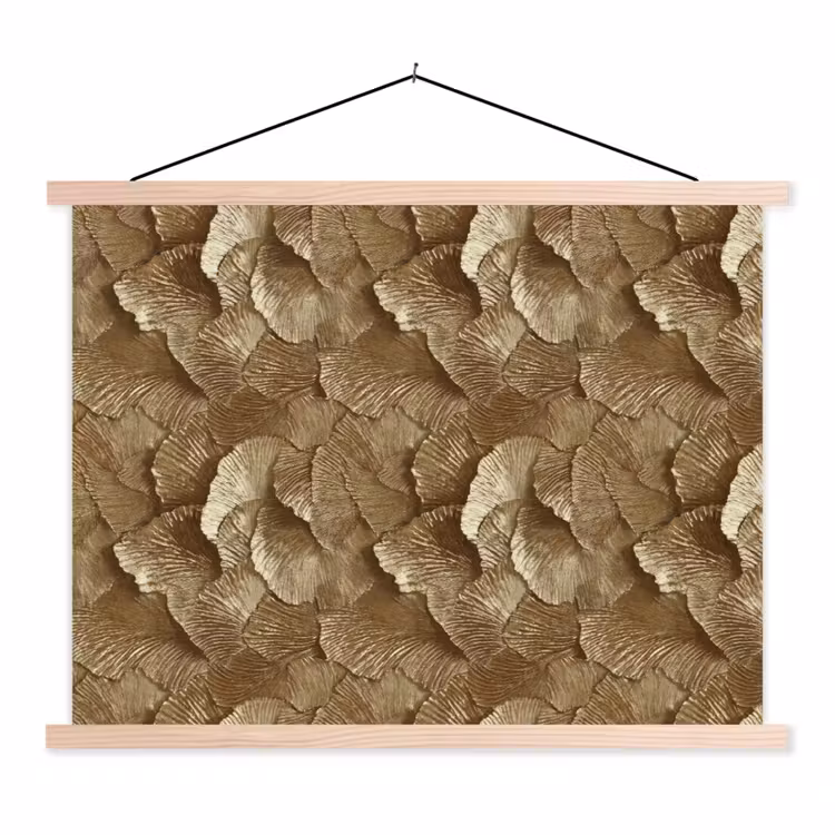Organisch - Patroon - Bladeren - Goud textielposter latten blank klein 122 -3d
