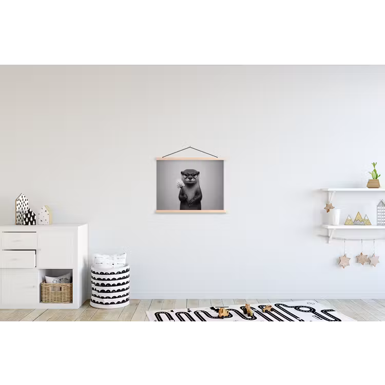 Otter - Wc-borstel - Bril - Zwart - Wit textielposter latten blank klein -kinderkamer