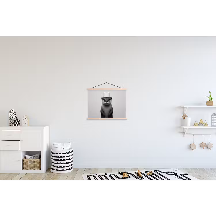 Otter - WC rol - Zwart - Wit textielposter latten blank klein -kinderkamer