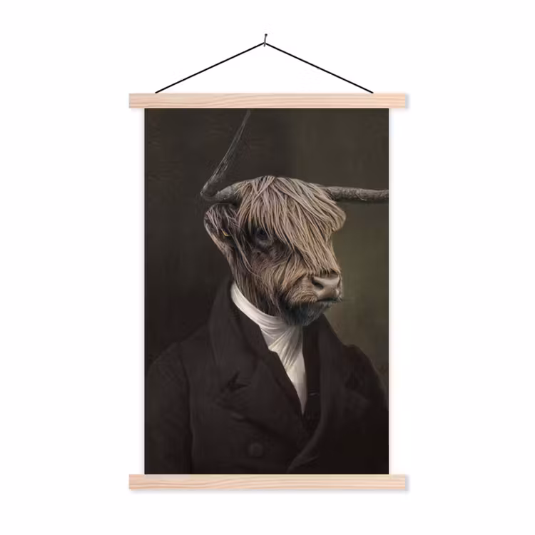 Oude Meesters - Schotse Hooglander - Dieren textielposter latten blank klein -3d