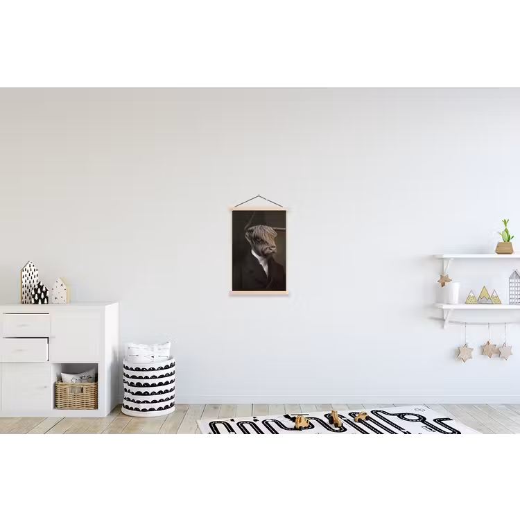 Oude Meesters - Schotse Hooglander - Dieren textielposter latten blank klein -kinderkamer