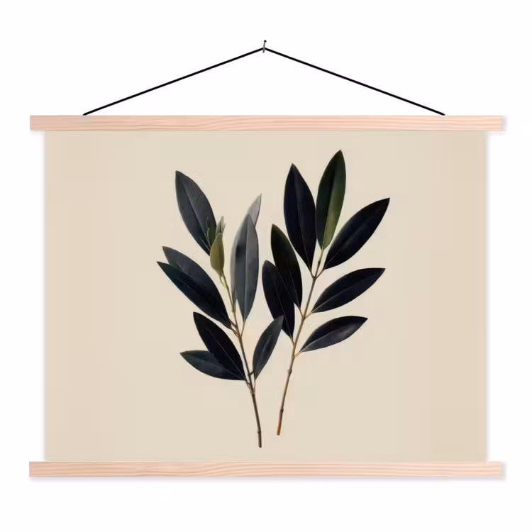 Ovaalvormige bladeren - Diep groen - Symmetrisch textielposter latten blank klein -3d