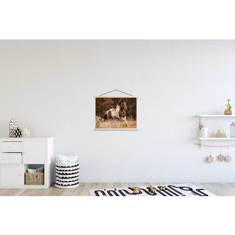 Paard - Bruin - Gras textielposter latten blank klein -kinderkamer