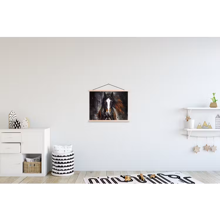 Paard - Dieren - Zwart - Luxe - Modern textielposter latten blank klein -kinderkamer