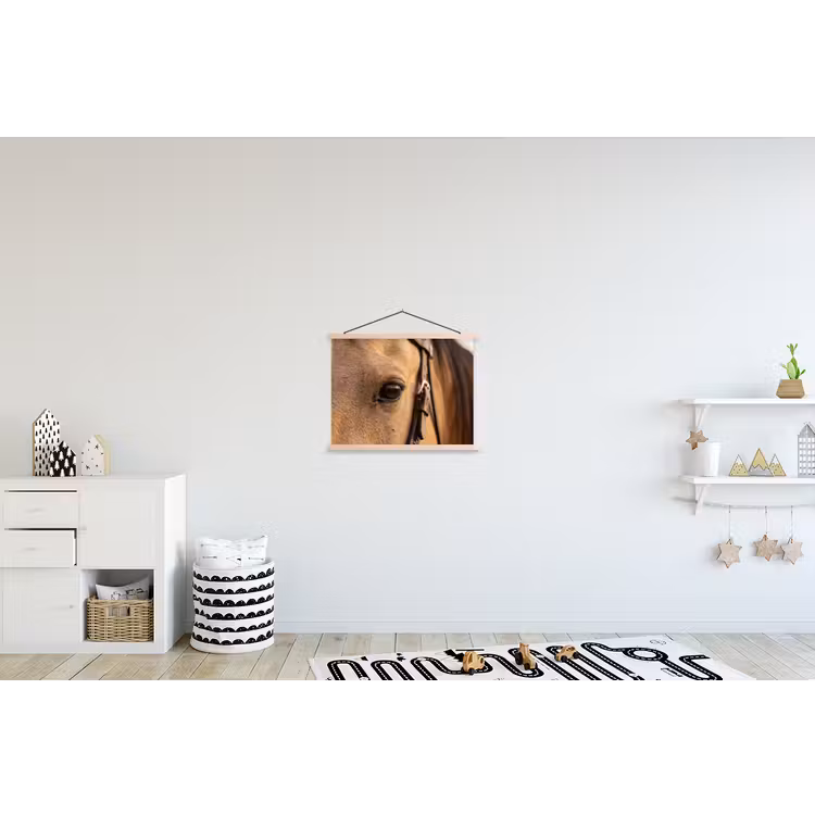 Paard - Oog - Bruin textielposter latten blank klein -kinderkamer